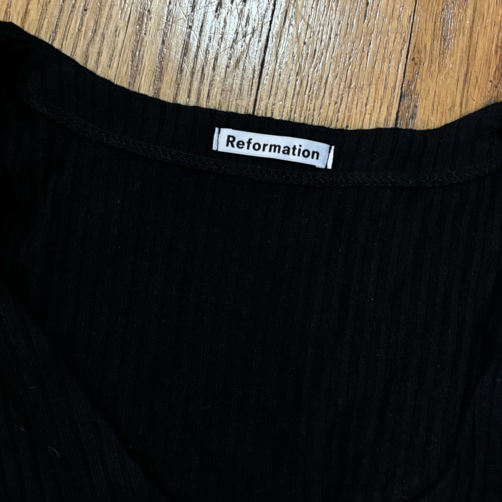 Reformation Black Ribbed Button-Front Top - Picture 2 of 3